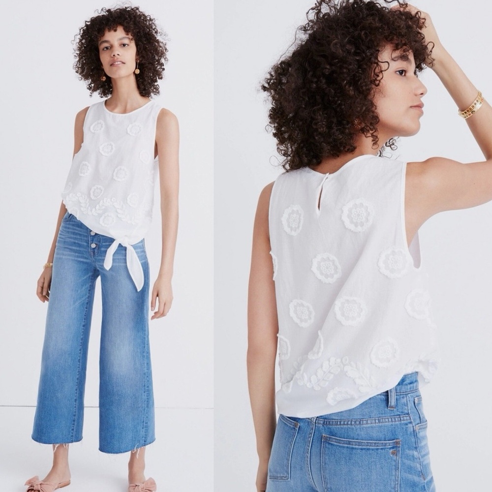 Madewell Embroidered Side Tie Tank Casual Top Size M White‎